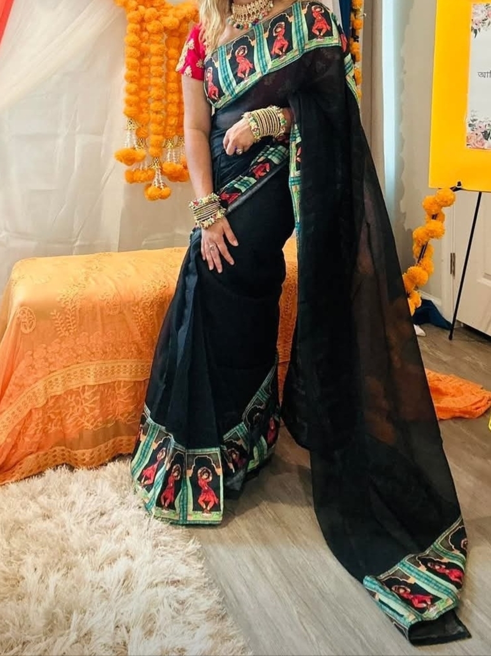 Black Saree with Colorful Border